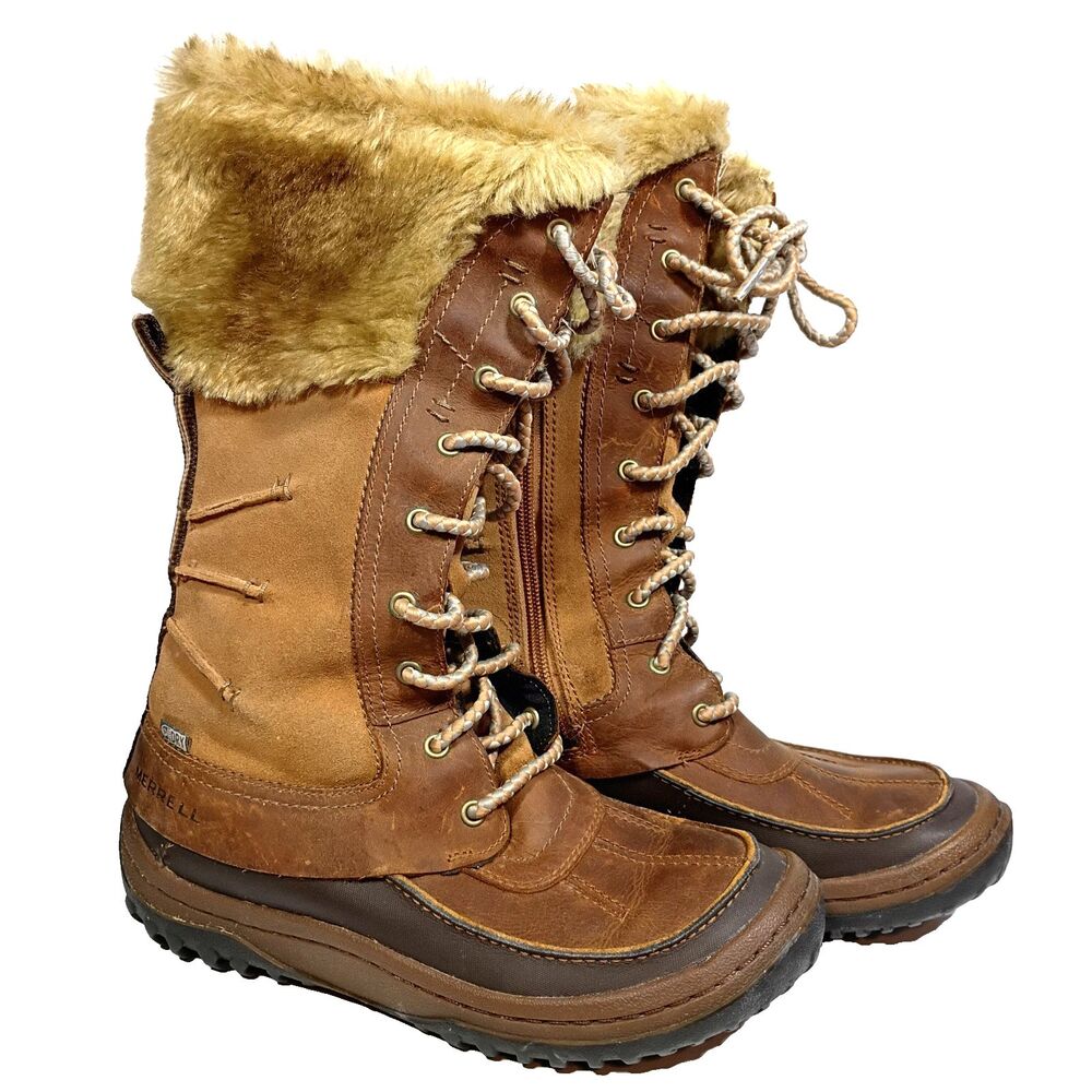 Merrell Decora Prelude Duck Boots Women 6.5 Brown Sugar Leather Insulated Zipper